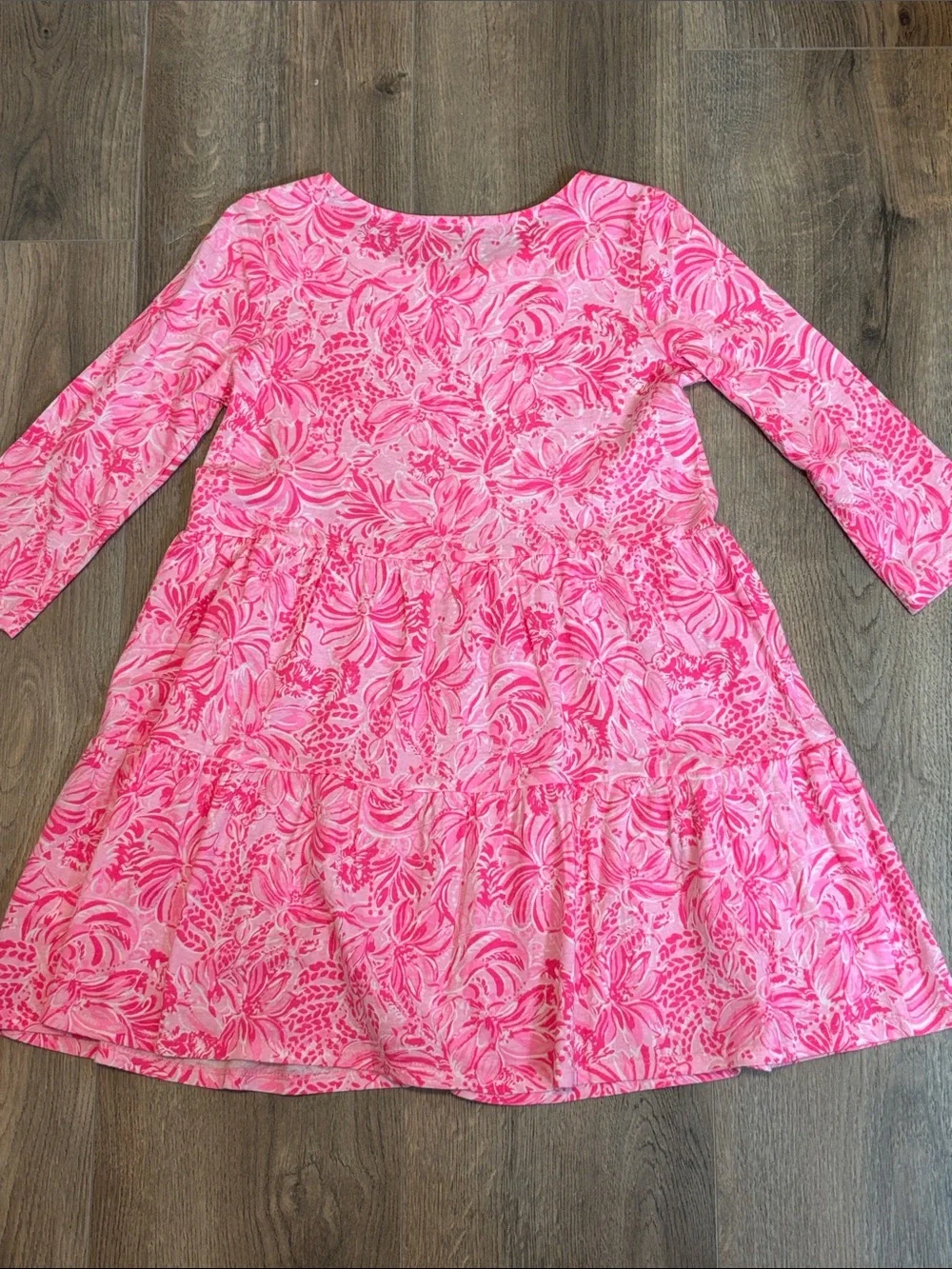 Lilly Pulitzer Pink Floral Tiered Long-Sleeve Dress